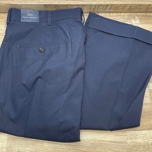 Brooks Brothers 346 Mens Navy Pleated Cuffed Cotton Chino Dress Pants 38x34 New